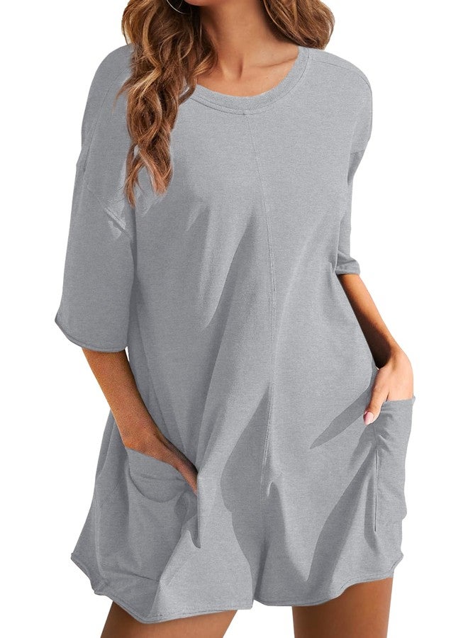 UANEO Rompers for Women Casual Oversized Athletic Jumpsuits Overalls Workout Hot Shot Tee Romper (LightGrey-M) - Image 3